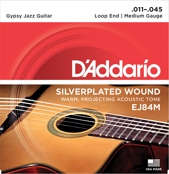EJ84M Gypsy Jazz Комплект струн для акустической гитары, петли на концах, Medium, 11-45, D'Addario