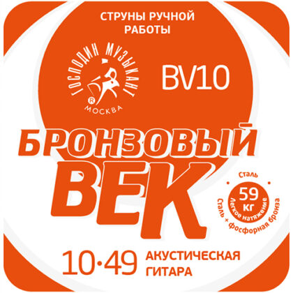 BV10 Бронзовый Век №10 Комплект струн для акустической гитары, 010-049, Господин Музыкант