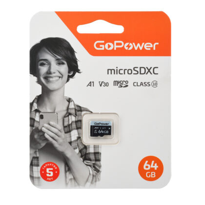 00-00025677 Карта памяти microSD 64GB Class10 70 МБ/сек V30 без адаптера, GoPower