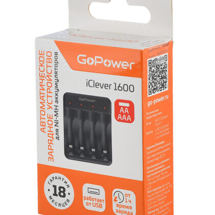 00-00031388 iClever Зарядное устройство для аккумуляторов 1600 Ni-MH/Ni-Cd 4 слота, GoPower