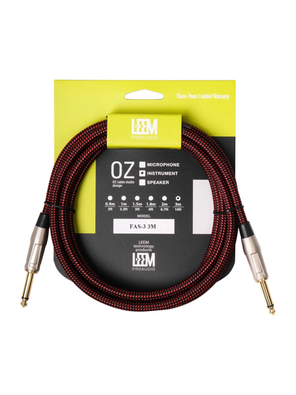 FAS-3(BK/RD) Кабель инструментальный, черный/красный, 3м, Leem