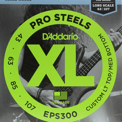 EPS300 ProSteels Комплект струн для бас-гитары, Lt top/Med bottom, 43-107, D'Addario